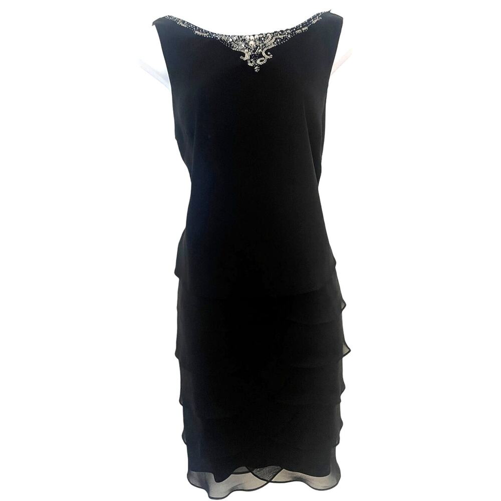 Women's Vintage Ruffle Tiered Classy Black Dress MEDIUM
